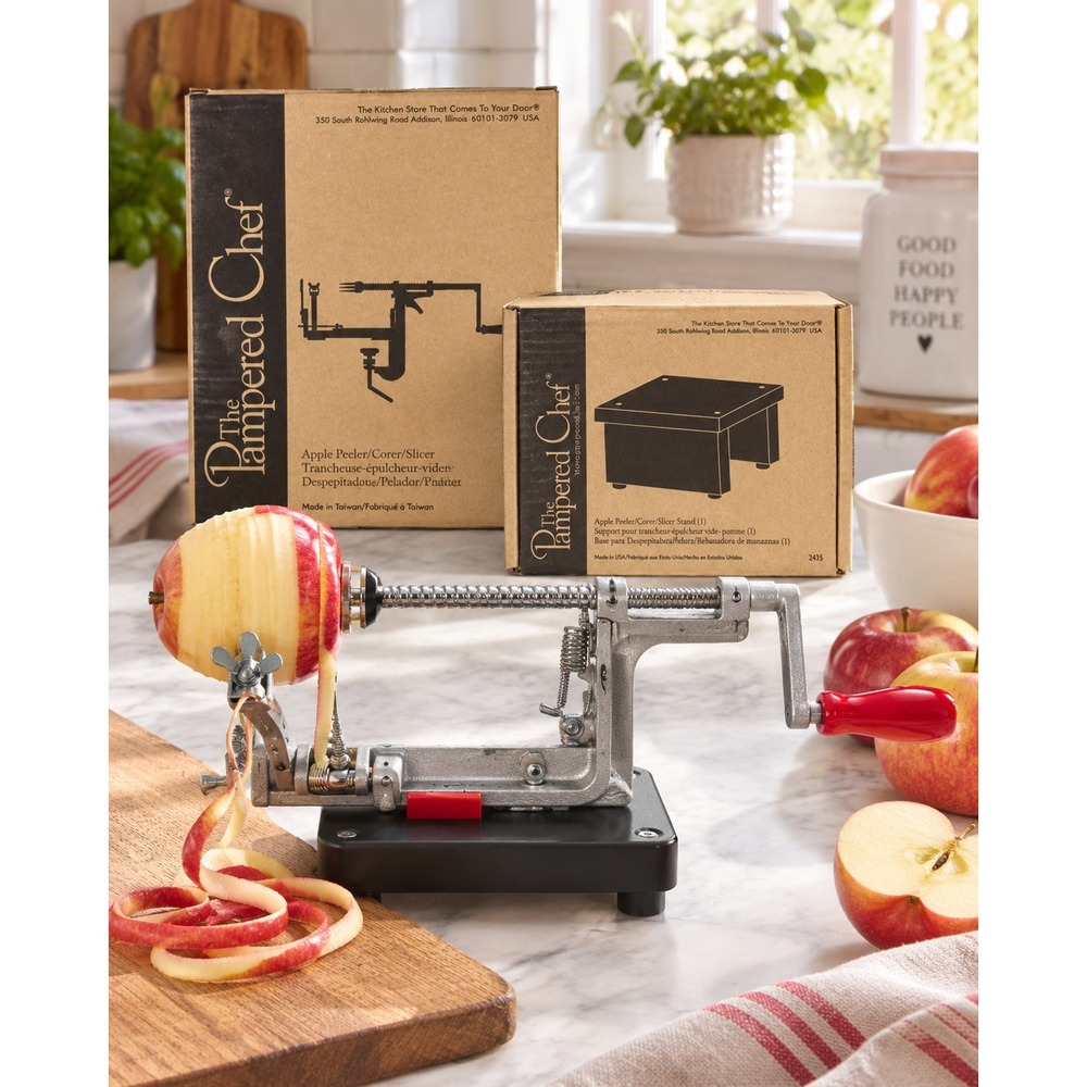 Retired Pampered Chef Apple Peeler Corer Slicer & Stand Kitchen Tool Gadget